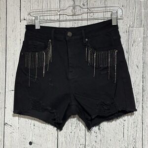 Risen JeansWomen's Black Distressed Shorts High Rise Rhinestone NWT Size Small